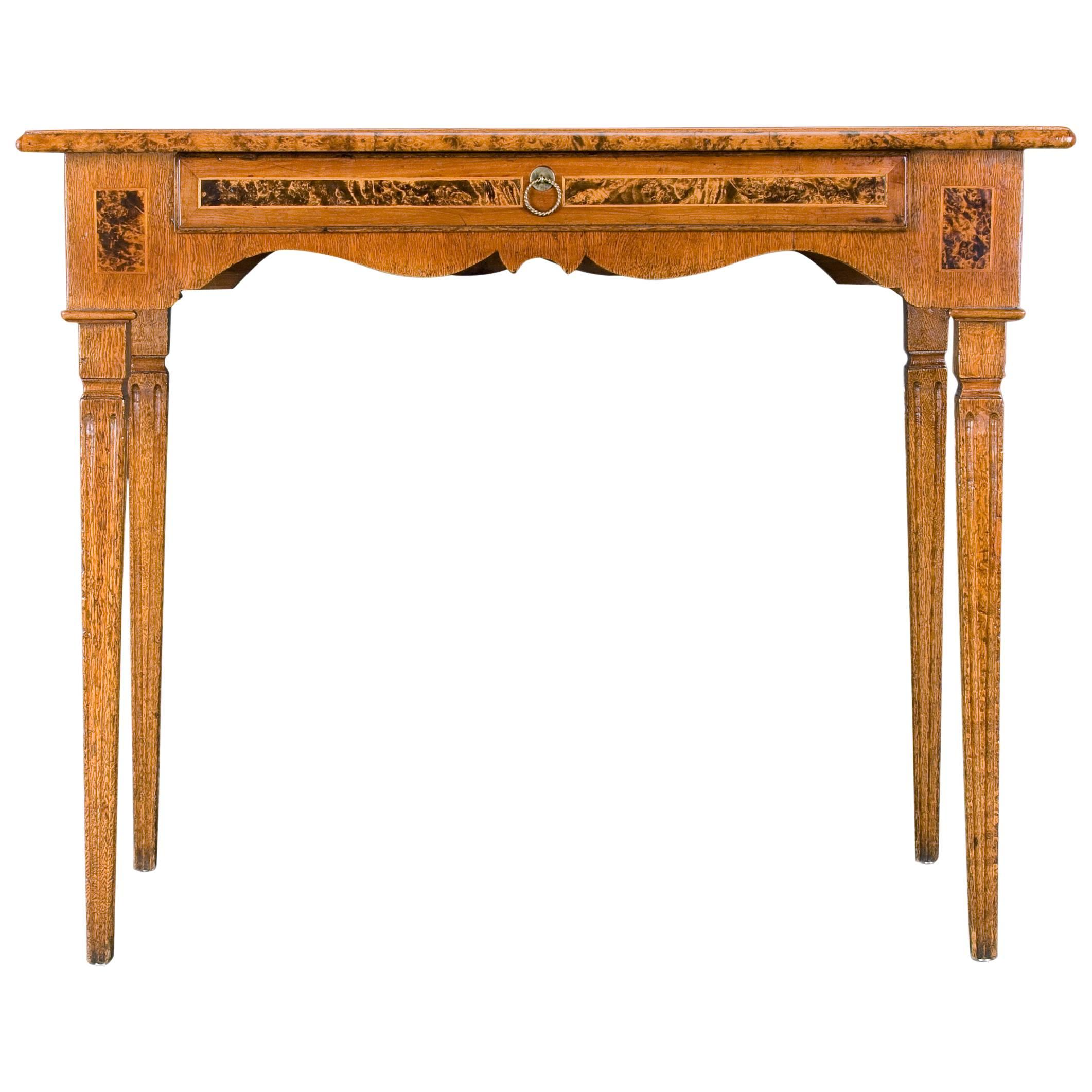 An Unusual Swedish Neoclassical Burlwood, Elm and Fruitwood Table 