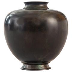 A Japanese Green Patinated Bronze Spherical Shape Vase