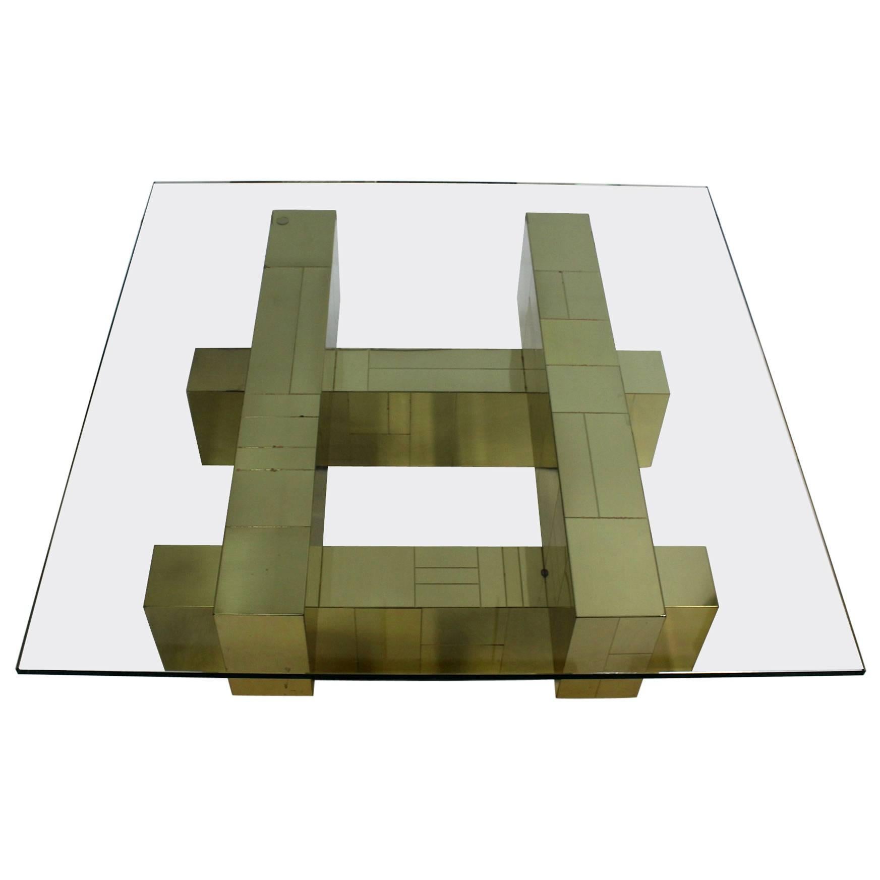 Paul Evans Brass "Cityscape" Coffee Table, Signed For Sale