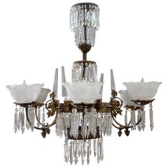Renaissance Style Brass and Crystal Gas Style Chandelier
