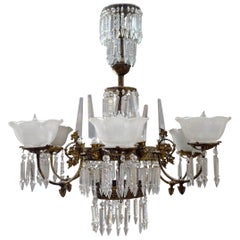 Vintage Renaissance Style Brass and Crystal Gas Style Chandelier