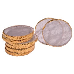 Group of Eight Circular Clear Rock Crystal Coasters