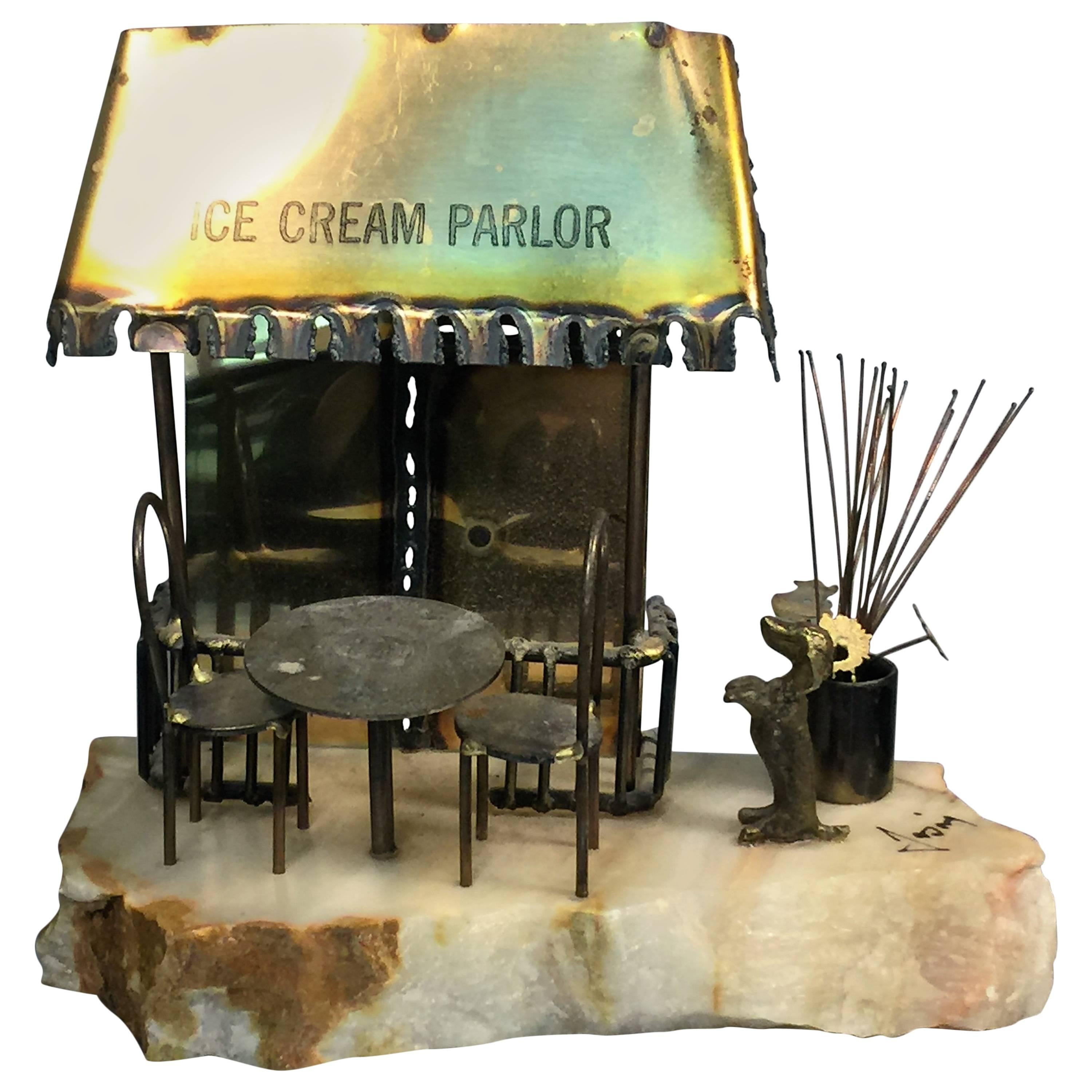 Brutalist Ice Cream Parlor Sculpture on Jagged Onyx Base For Sale