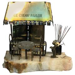 Brutalist Ice Cream Parlor Sculpture on Jagged Onyx Base
