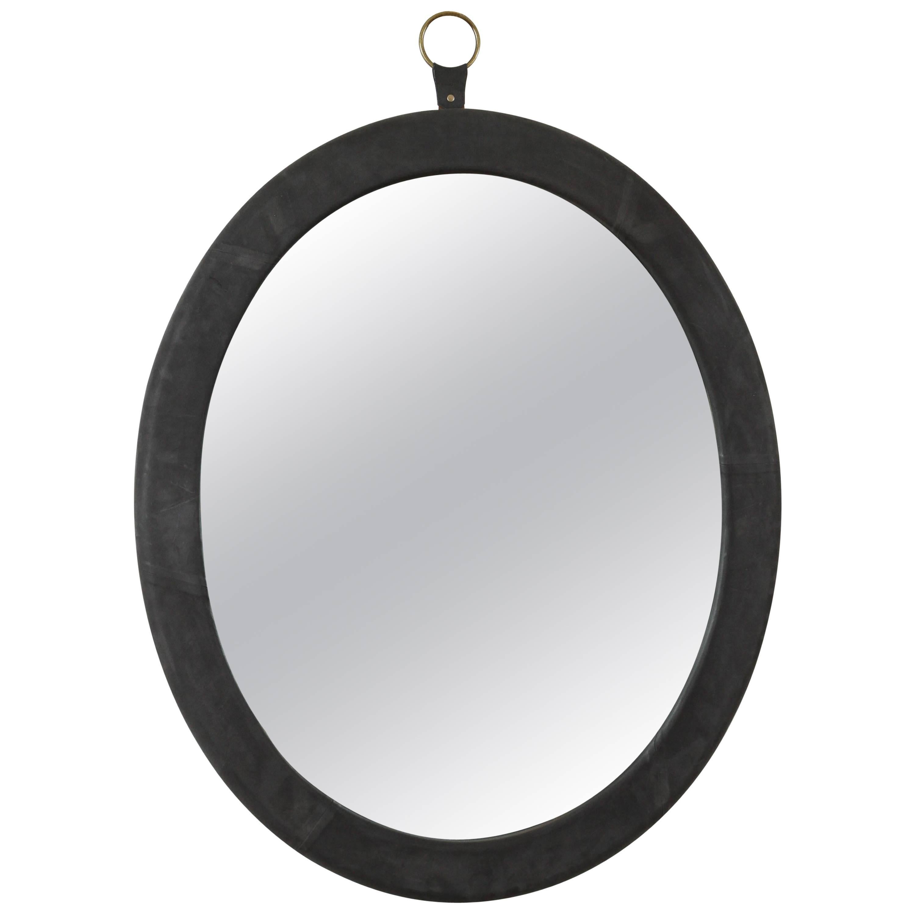 Leather Oval Mirror by Jason Koharik for Collected by