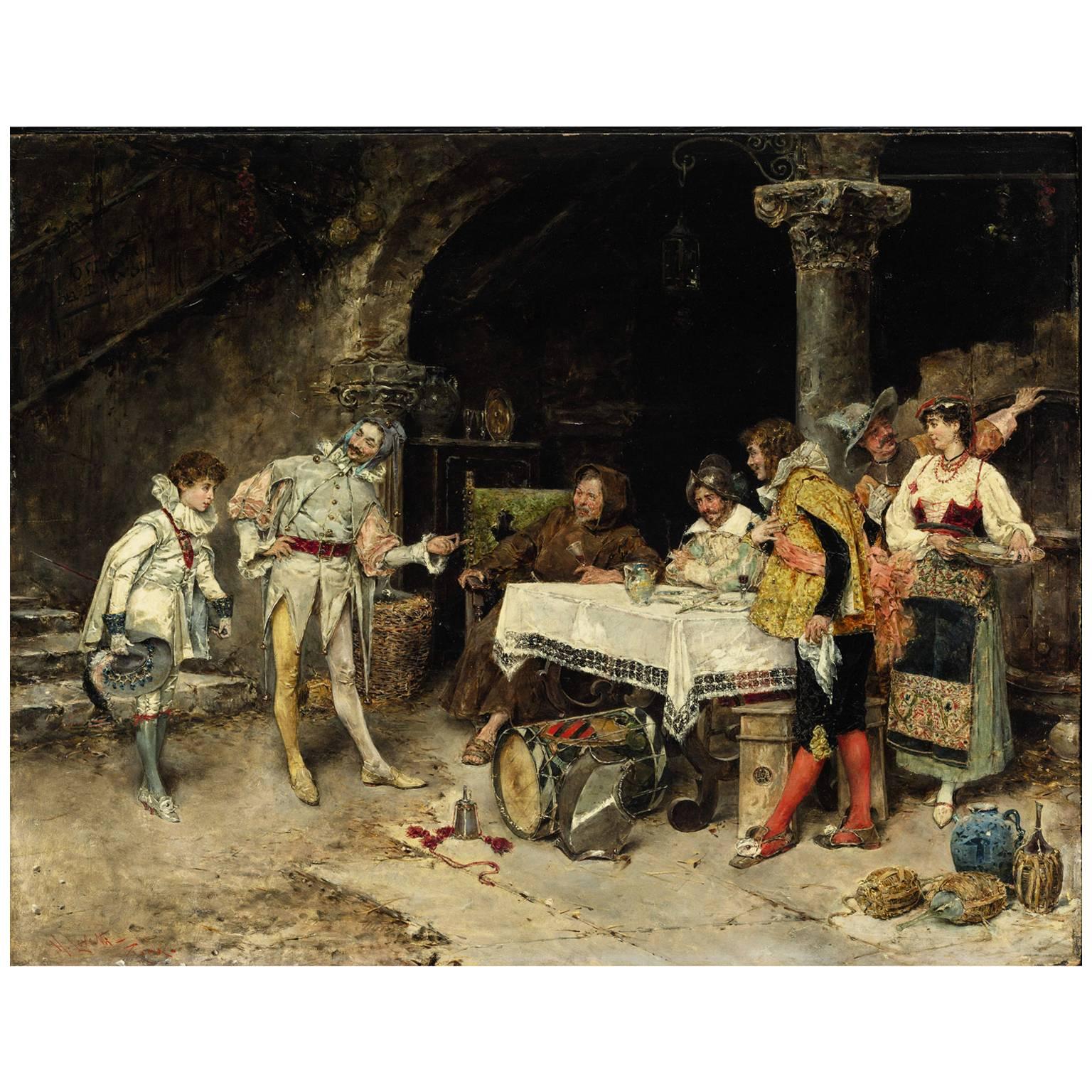 Matteo Matteo Lovatti, 19. Jahrhundert, Öl auf Tafel, Besuch eines jungen Prinzen im Angebot