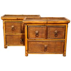 Pair of Chinese Antique Bamboo Chest Drawers Mini Travelling Samples, 1880