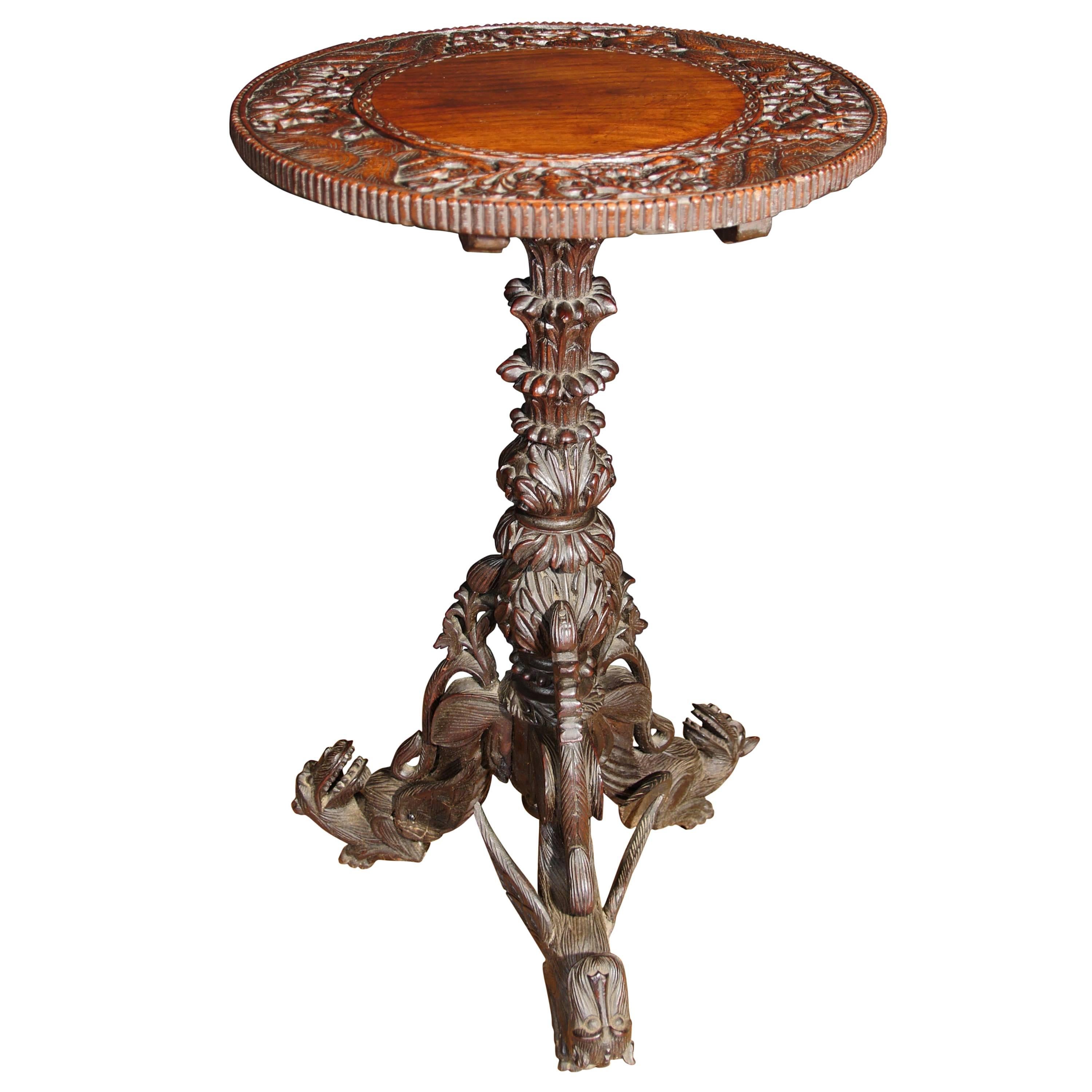 Antique Hand-Carved Burmese Side Table Dragon Base, 1860 For Sale