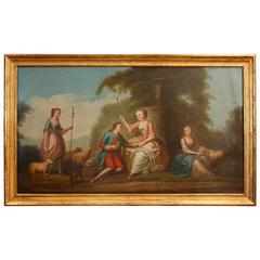 Antique French Oil Painting Romantic Portrait Courtly Love Art