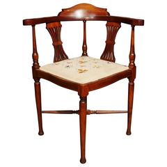 Antique Edwardian Corner Chair Seat, Mahogany Inlay, 1910