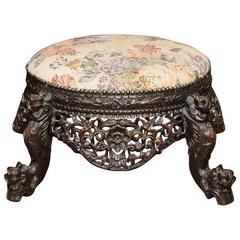 Antique Carved Burmese Foot Stall Hard Wood Stools, Burma, 1880