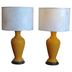 Pair of French 1960s Ceramic Table Lamps and Shades 12