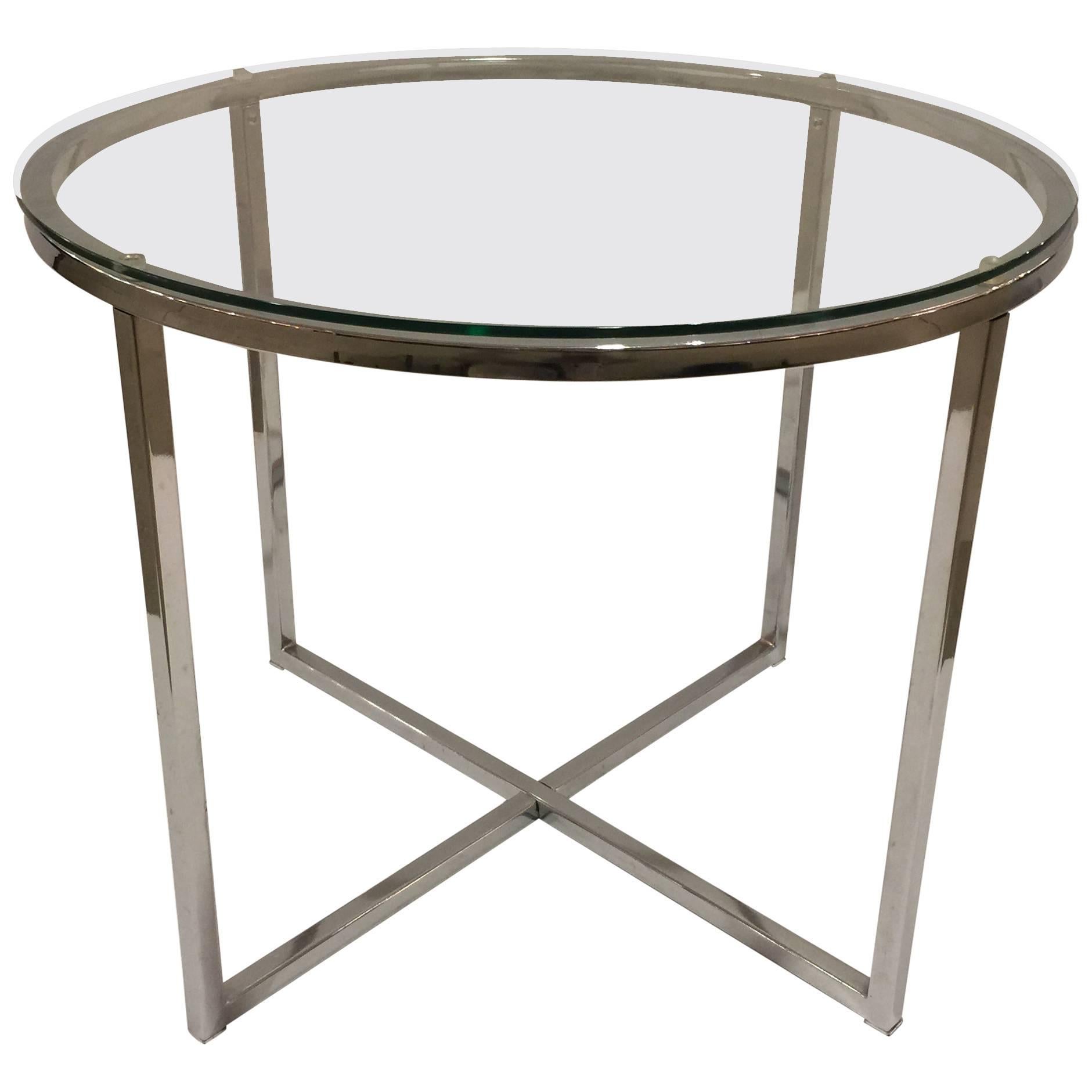 1970s Chrome and Glass Round End Table attributed to Milo Baughman