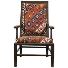Vintage Indian Armchair Upholstered in Vintage Kilim Rug 6
