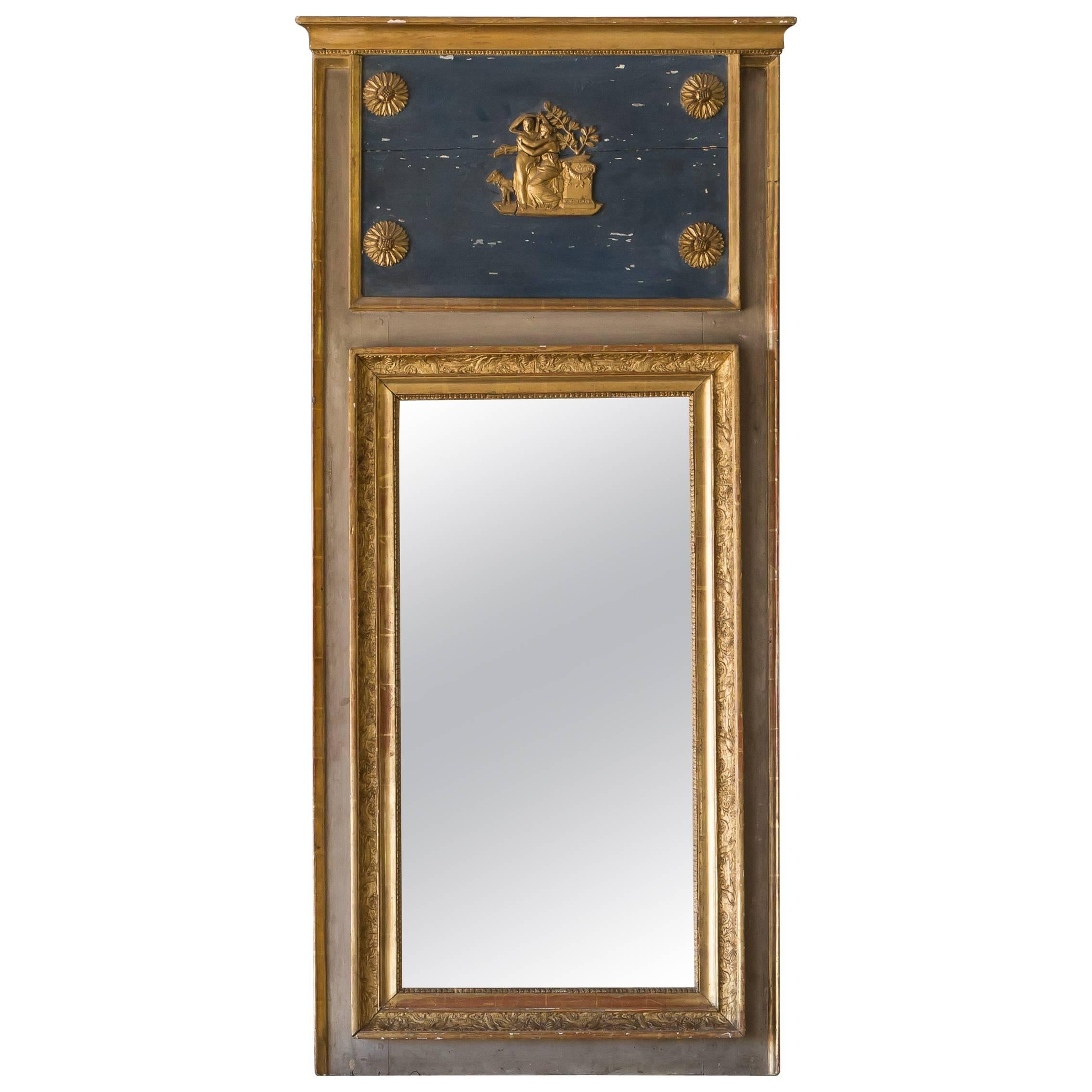 Antique French Trumeau Mirror, 1850 For Sale