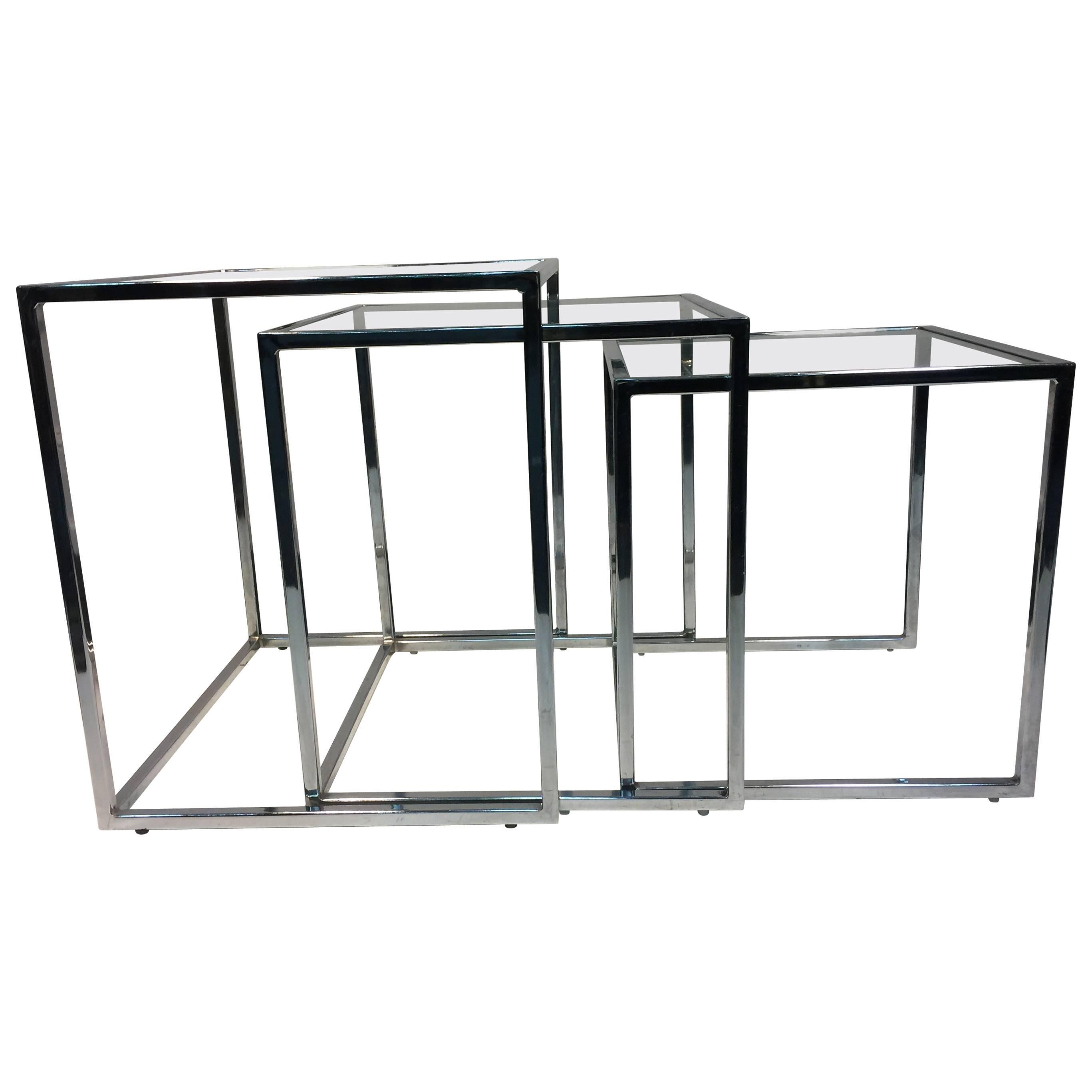 Exceptional Set of Chrome Nesting Tables by Milo Baughman For Sale