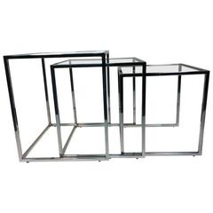 Exceptional Set of Chrome Nesting Tables by Milo Baughman