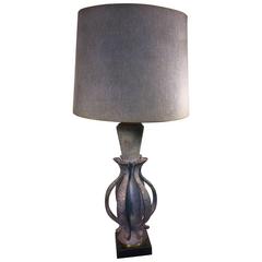 Giant Modern Pottery Table Lamp in Iridescent Purple with Rich Gold Accents