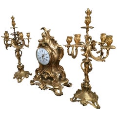 Rare Solid Gold Bronze Clock Candelabra Barbedienne Signed, Paris France