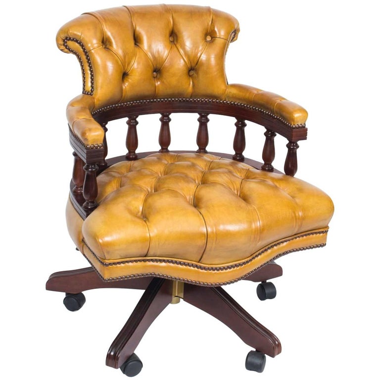 Bespoke English Handmade Leather Captains Desk Chair For Sale at 1stdibs