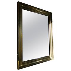 Large-Scale Mid-Century French Brass Mirror with Geometric Detail