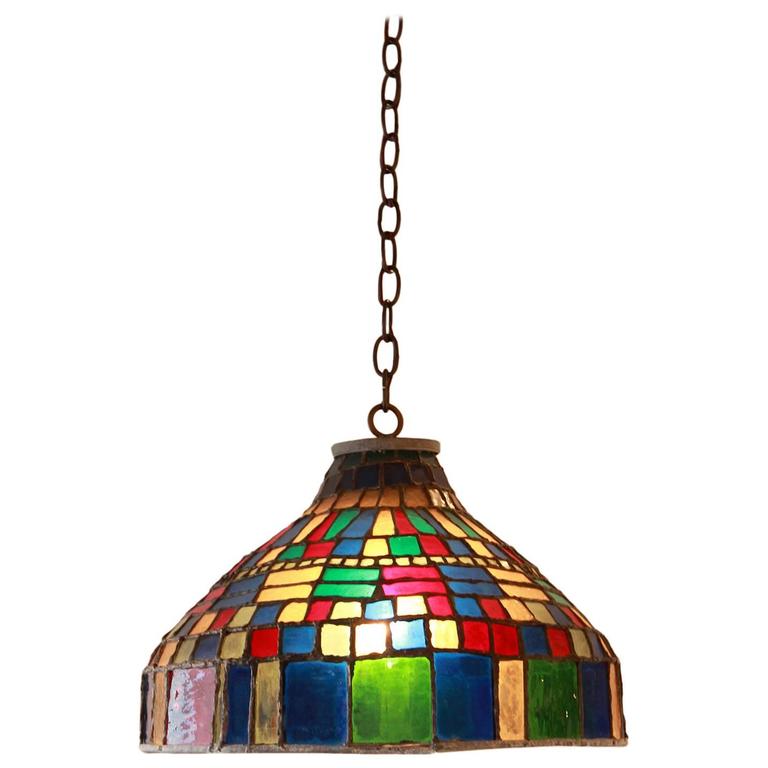 Colorful Stained Glass Pendant at 1stDibs