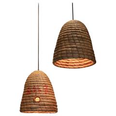 Rustic Japanese Raffia Beehive Pendant 10
