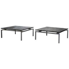 Used Pair of Dutch Modern Natural Stone and Steel Coffee Tables, 1950s