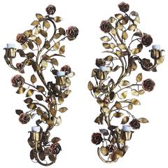 Superb Pair of Decorative Gilded Floral Wall Sconces