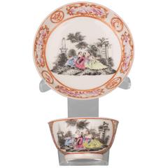 Chinese Porcelain European Subject Cup and Saucer, 18th Century