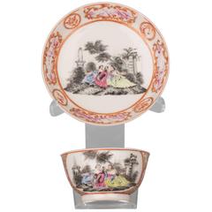Antique Chinese Porcelain European Subject Cup and Saucer, 18th Century