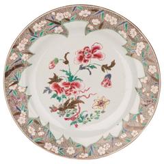 Chinese Porcelain Famille Rose Large 'Tobacco Leaf' Plate, 18th Century