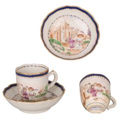 Pair of Chinese Porcelain Famille Rose Coffee Cups and Saucers, 18th Century