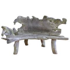 Vintage Sculptural Teak Garden Bench