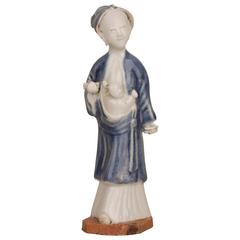 Chinese Biscuit Figure of a Lady Carrying a Baby, Qianlong, 18th Century