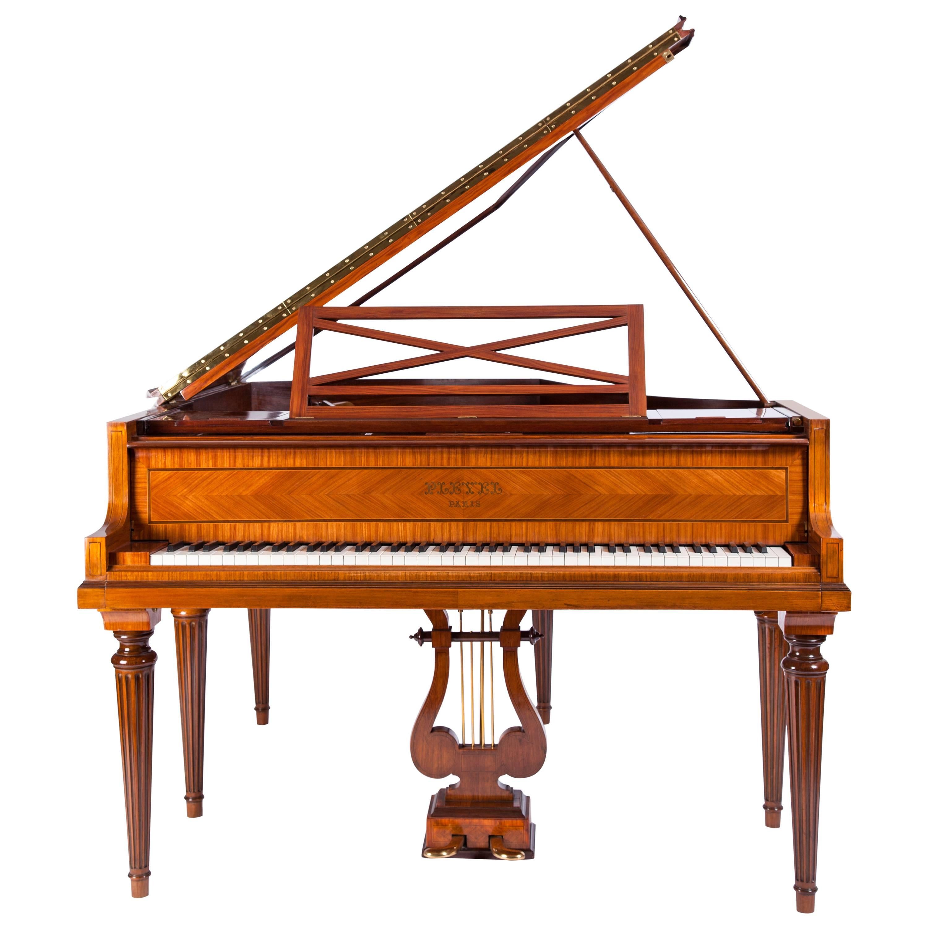 Pleyel Grand Piano "Gronkowski" on Six Fluted Legs Richly Inlaid Shellack Finish For Sale