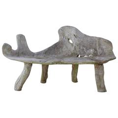 Vintage Sculptural Weathered Teak Garden Bench
