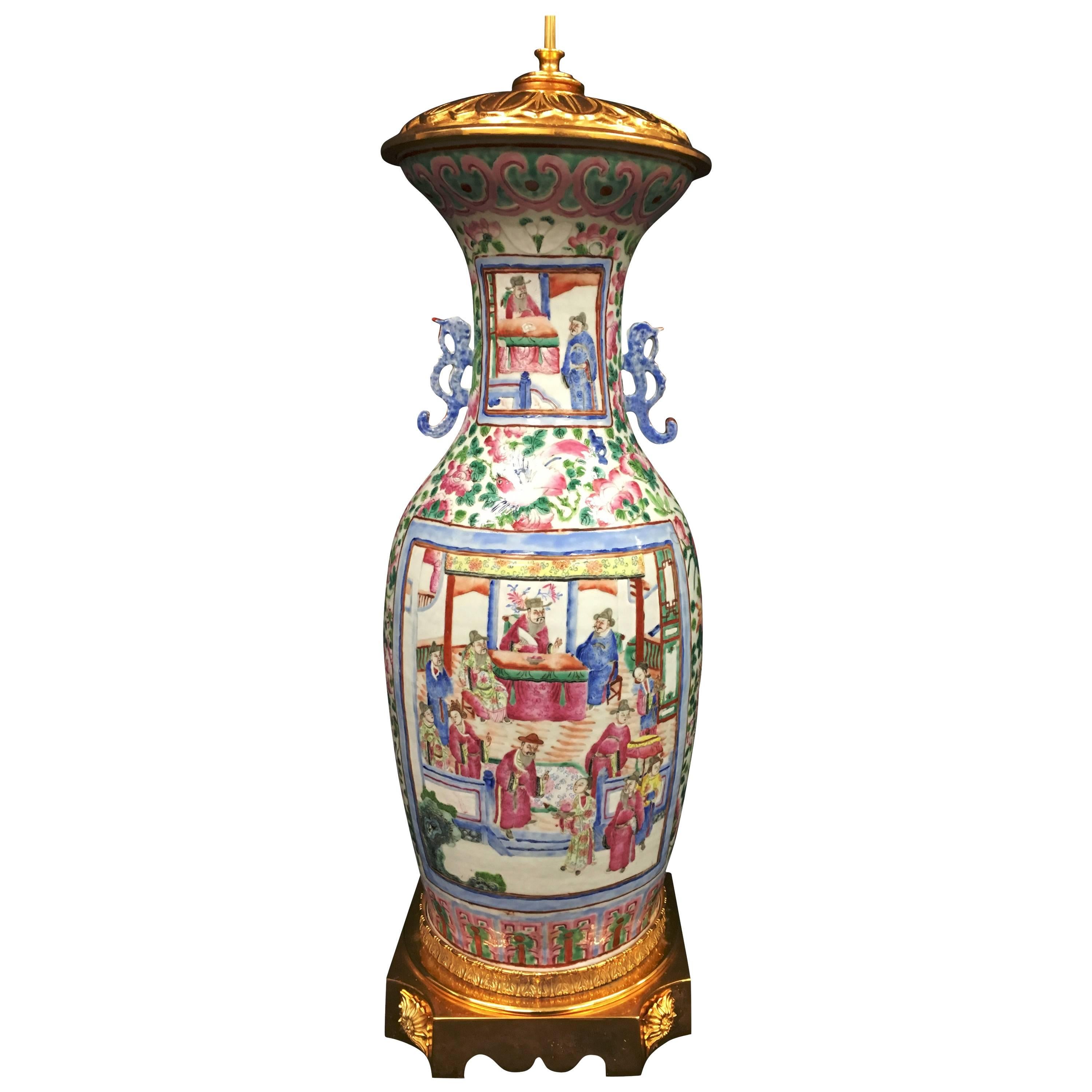 Large 19th Century Chinese Famille Rose Vase or Lamp