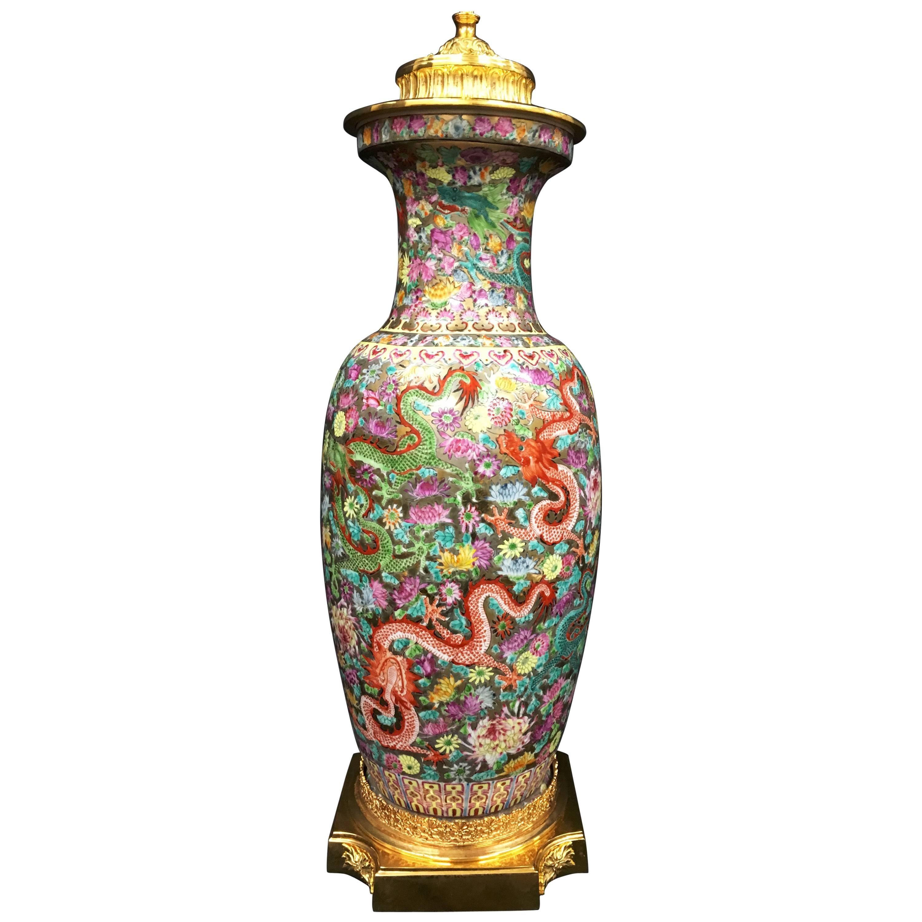 19th Century Chinese Famille Rose Dragon Vase