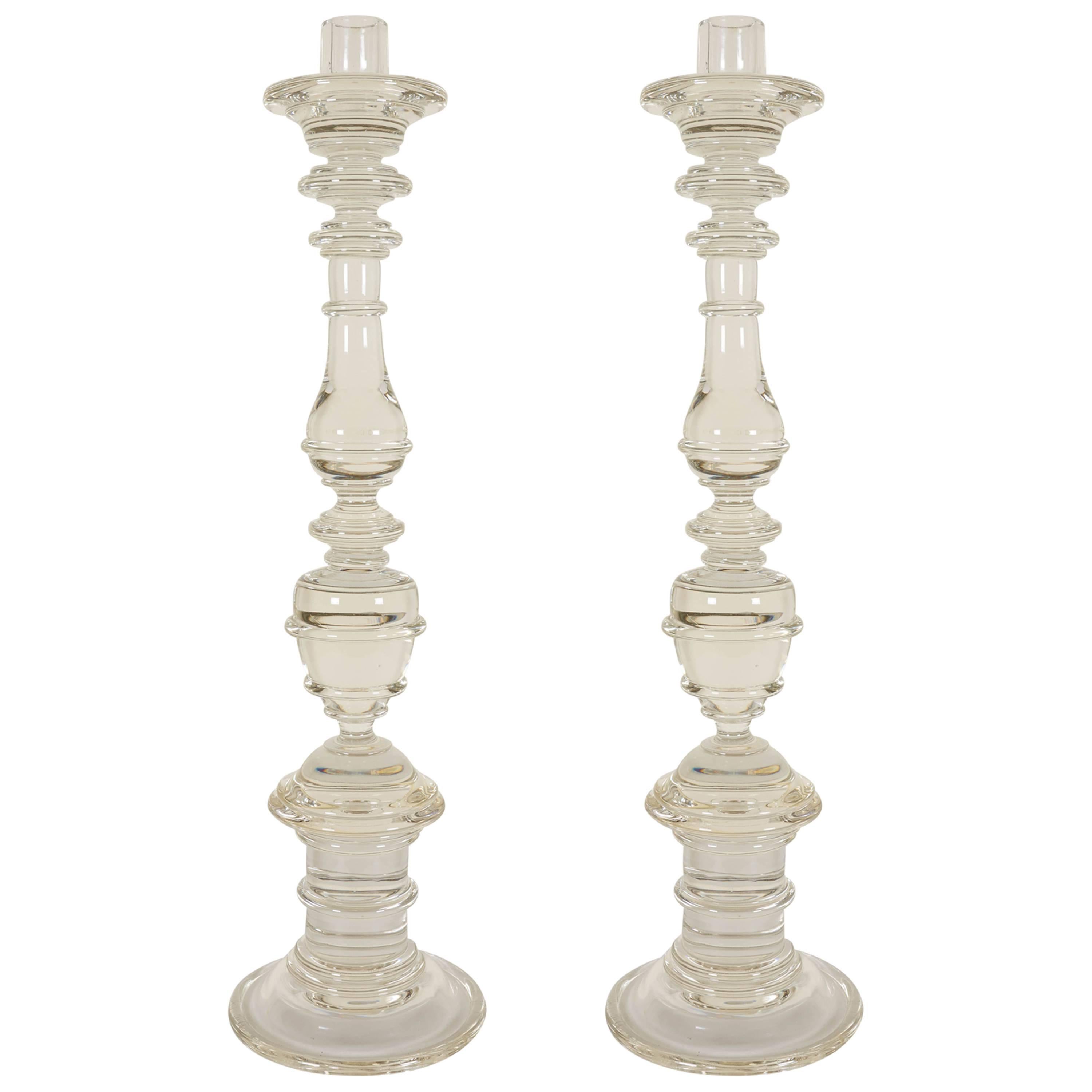 Pair of Seguso Handblown Glass Candlesticks by Lucio Romero