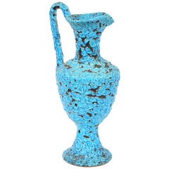 Antique Vivid Blue Turquoise Fat Lava Cyclope Pottery Vase, 1960s