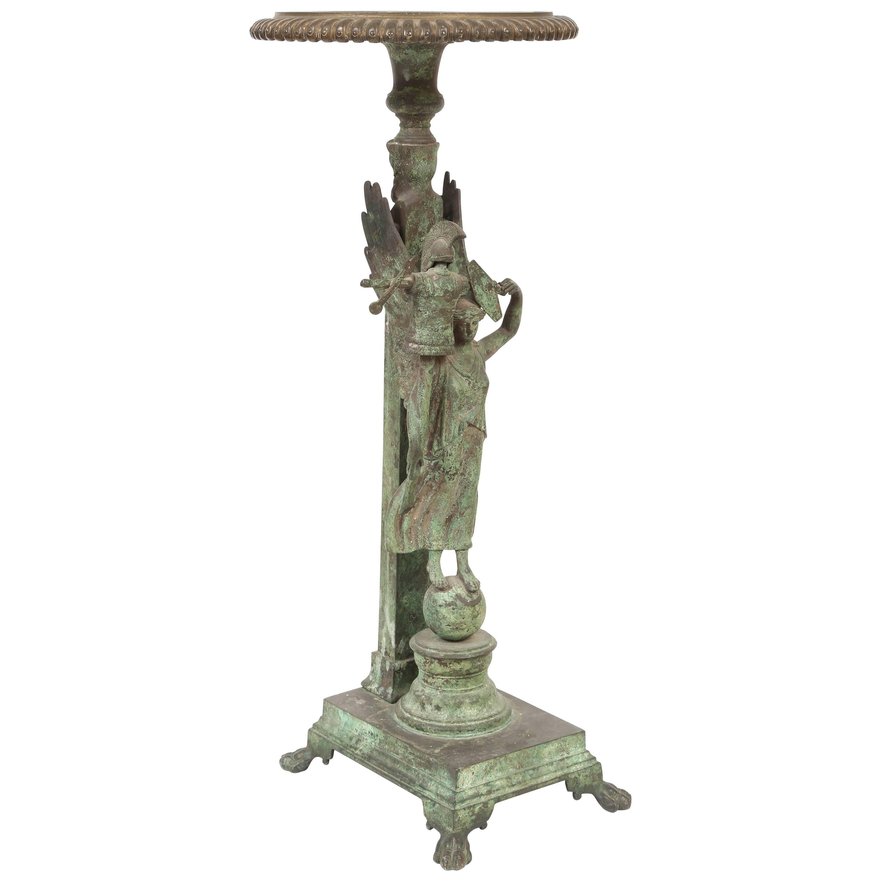 Pompeii Verdigris Bronze Table with Nike and Trophy, Italian, 19th Century For Sale