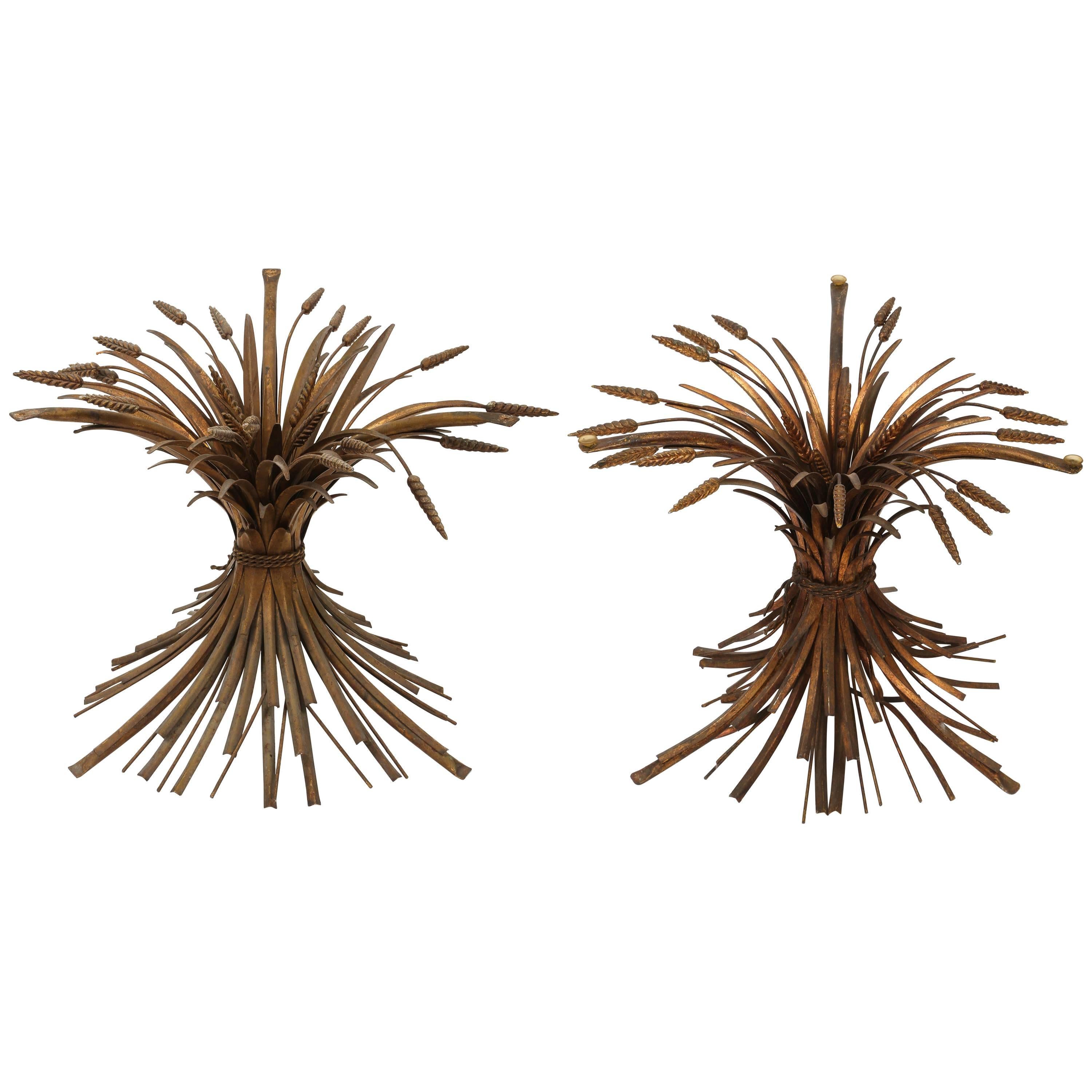 Pair of Gilt Bronze Wheat Sheaf Table Bases, Italy, 1940s