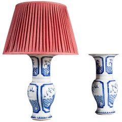 Pair of Blue and White Chinese Trumpet Vases as Table Lamps