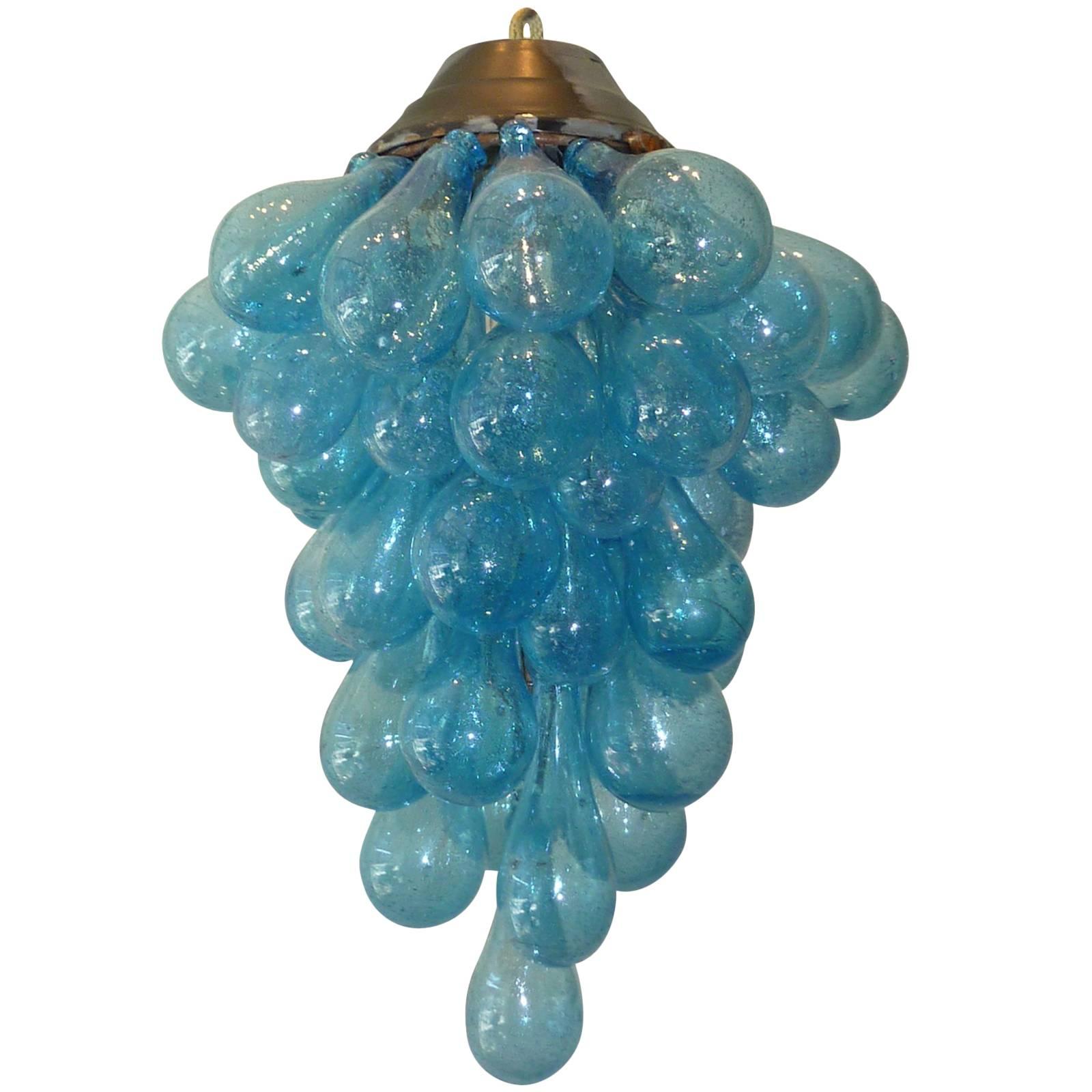 Blue Murano Glass Drop Grape Chandelier Flush Mount