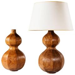 Pair of Hexagonal Pear Wood Double Gourd Lamps