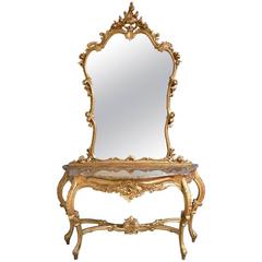 Very Decorative Gilded Console Table with Mirror