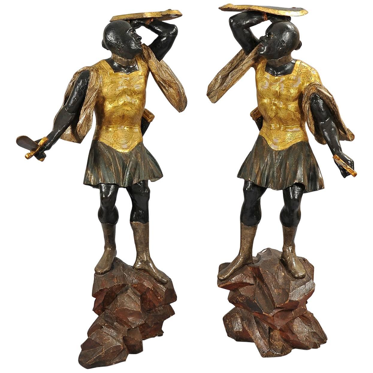"Moor Warriors" Pair of Wood Sculptures For Sale