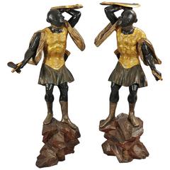 "Moor Warriors" Pair of Wood Sculptures