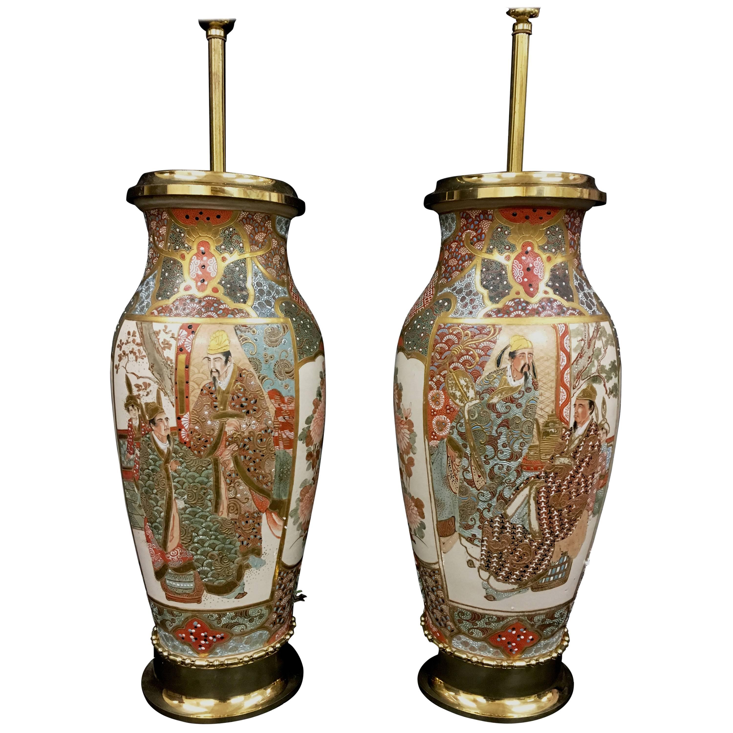 Pair of 19th Century Satsuma Vases or Lamps